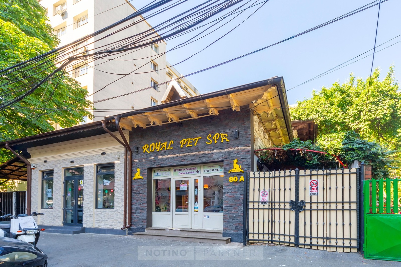 Royal Pet Spa și clădirile din jur, văzute dinspre Strada Avrig